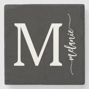 Modern White Monogram Stone Onderzetter