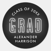 Modern White Neon Afstuderen Ronde Sticker (Voorkant)