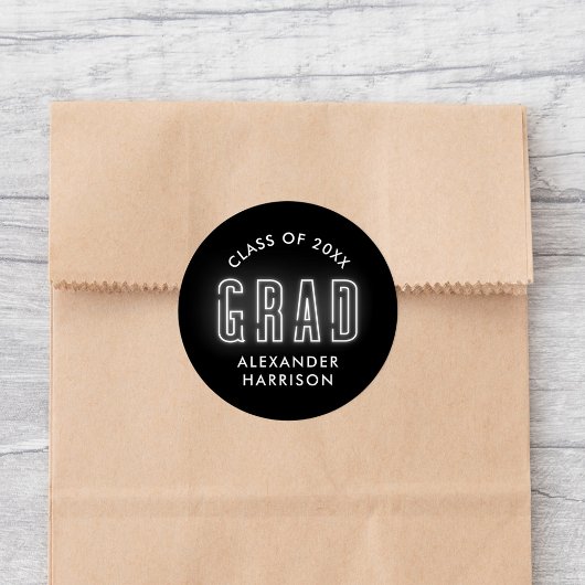 Modern White Neon Afstuderen Ronde Sticker