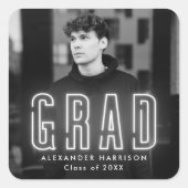 Modern White Neon Afstuderen Vierkante Sticker (Voorkant)