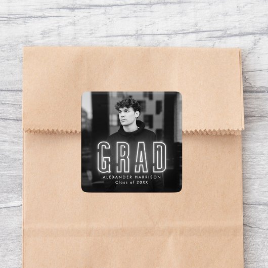 Modern White Neon Afstuderen Vierkante Sticker