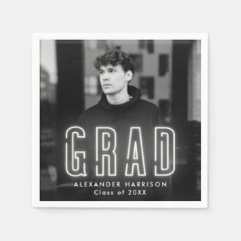 Modern White Neon Photo Afstuderen Servet