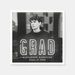 Modern White Neon Photo Afstuderen Servet