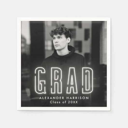 Modern White Neon Photo Afstuderen Servet (Voorkant)