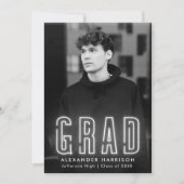 Modern White Neon Vertical Photo Afstuderen Aankondiging (Voorkant)