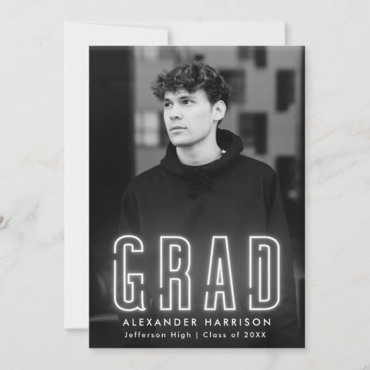 Modern White Neon Vertical Photo Afstuderen Aankondiging (Voorkant)