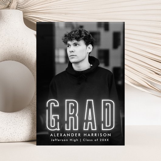 Modern White Neon Vertical Photo Afstuderen Aankondiging