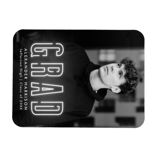 Modern White Neon Vertical Photo Afstuderen Magneet (Horizontaal)