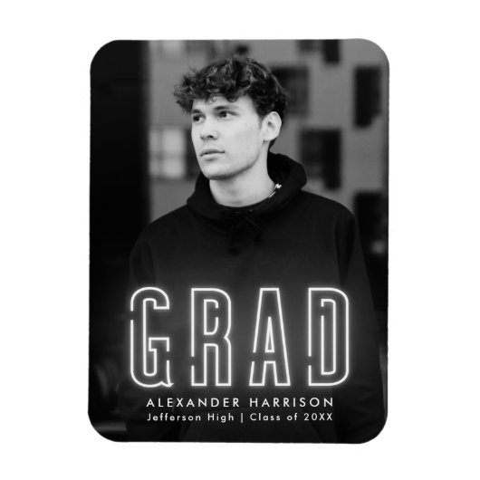 Modern White Neon Vertical Photo Afstuderen Magneet (Verticaal)