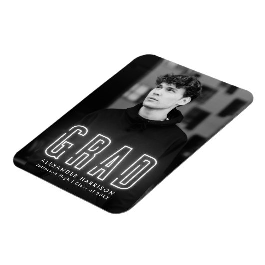 Modern White Neon Vertical Photo Afstuderen Magneet (Linkerzijde)