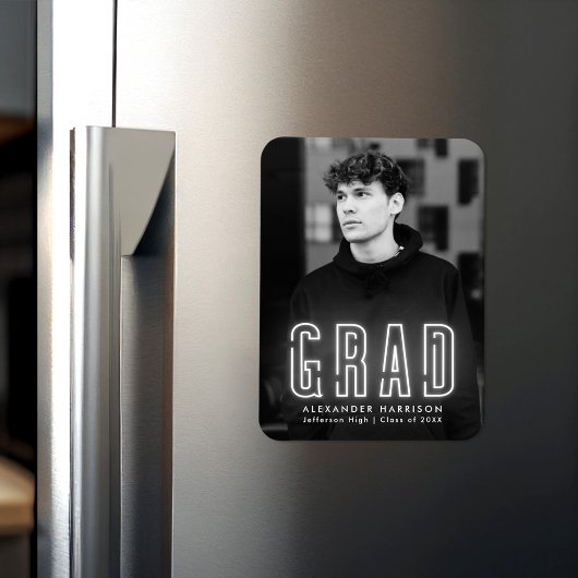 Modern White Neon Vertical Photo Afstuderen Magneet