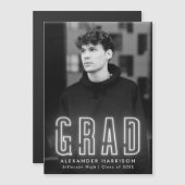 Modern White Neon Vertical Photo Afstuderen Magnetische Uitnodiging (Voorkant / Achterkant)