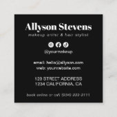 Modern White on Black Bold QR Code Hair & Makeup Vierkante Visitekaartje (Achterkant)