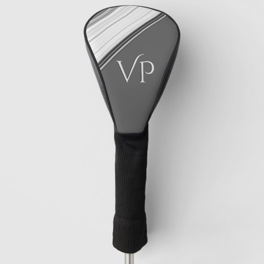 Modern White op grijs monogram Golfheadcover (Voorkant)