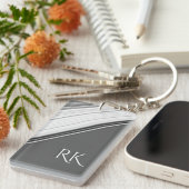 Modern White op grijs monogram Sleutelhanger (Voorkant Rechts)