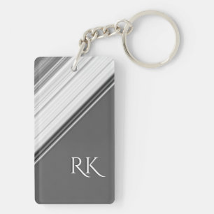Modern White op grijs monogram Sleutelhanger
