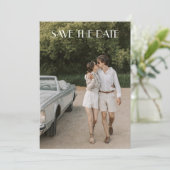 Modern White Overlay Art Deco Two Photo Wedding Save The Date (Staand voorkant)