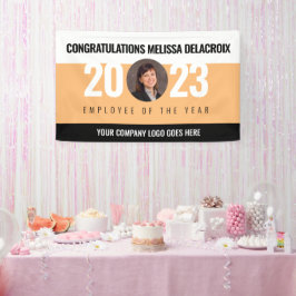 Modern White Peach Black Employee of Year Foto Spandoek
