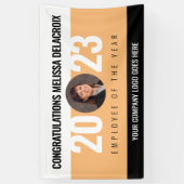 Modern White Peach Black Employee of Year Foto Spandoek (Verticaal)