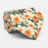 Modern White Peach Coral Daffodil Floral Pattern Stropdas (Opgerold)