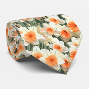 Modern White Peach Coral Daffodil Floral Pattern Stropdas