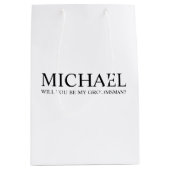 Modern White Personalized Groomsman Voorstel Medium Cadeauzakje (Voorkant)