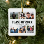 Modern White Photo Collage Afstuderen Keepomwille Keramisch Ornament<br><div class="desc">Pas dit Moderne Witte Afstuderen van de Collage van de Foto Keepomwille Ceramic Ornament gift idee aan om één van uw favoriete mensen te vieren. Dit gepersonaliseerde geschenk maakt een verjaardagscadeau of kerstcadeau. Familie en vrienden zullen van dit Moderne Witte Foto Collage Afstuderen Keepomwille Ceramic Ornament gift idee houden. Het...</div>