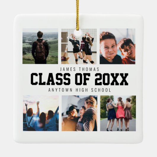 Modern White Photo Collage Afstuderen Keepomwille Keramisch Ornament (Achterkant)