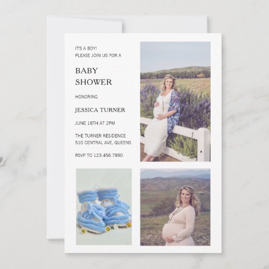 Modern White Photo Collage Boy Baby shower Kaart (Voorkant)