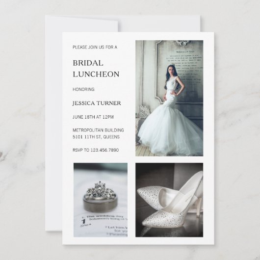 Modern White Photo Collage Bridal Luncheon Kaart (Voorkant)