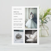 Modern White Photo Collage Bridal Luncheon Kaart (Staand voorkant)