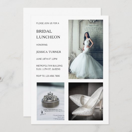 Modern White Photo Collage Bridal Luncheon Kaart (Voorkant / Achterkant)