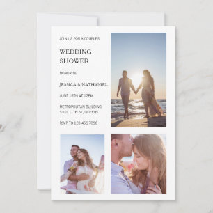 Modern White Photo Collage Couple's Wedding Shower Kaart