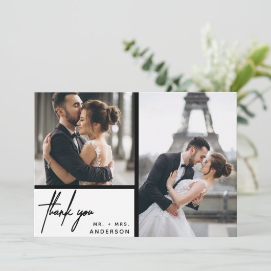 Modern White Photo Collage Wedding Bedankt (Staand voorkant)