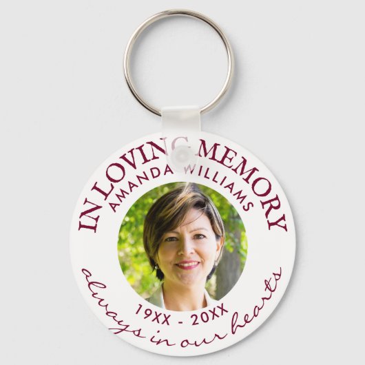 Modern White Photo Memorial in Loving Memory Red Sleutelhanger (Voorkant)