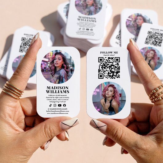Modern White Photo QR Code Social Media Influencer Visitekaartje