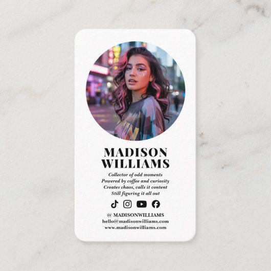 Modern White Photo QR Code Social Media Influencer Visitekaartje (Voorkant)