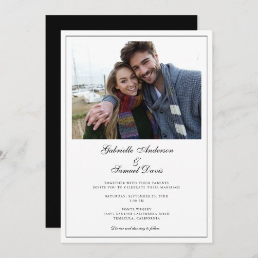 Modern White Photo Simple Wedding Invitation (Voorkant / Achterkant)