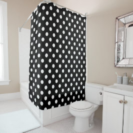 Modern White Polka Dots on Black Douchegordijn