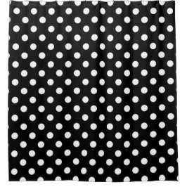 Modern White Polka Dots on Black Douchegordijn