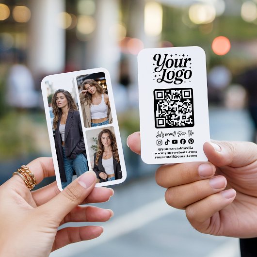 Modern White QR Code Social Media Icons Logo Photo Visitekaartje
