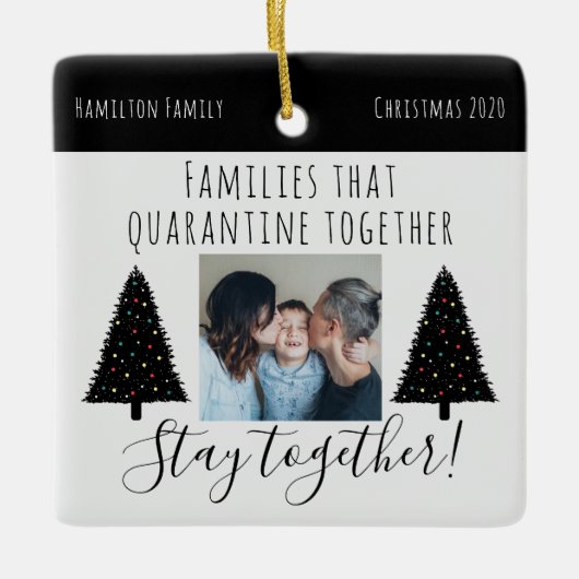 Modern White Quarantine Photo Funny Kerstmis 2020 Keramisch Ornament (Voorkant)