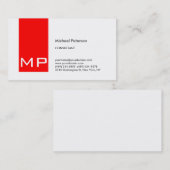 Modern White Red Stripe Monogram Visitekaartje (Voorkant / Achterkant)