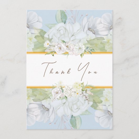 Modern White Rose Blue Floral Hartelijk dank Informatiekaartje (Voorkant)