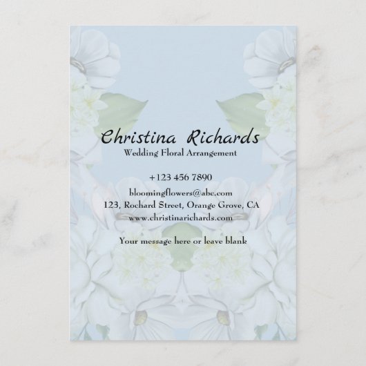 Modern White Rose Blue Floral Hartelijk dank Informatiekaartje (Achterkant)