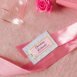 Modern White Rose Blue Floral Logo Visitekaartje