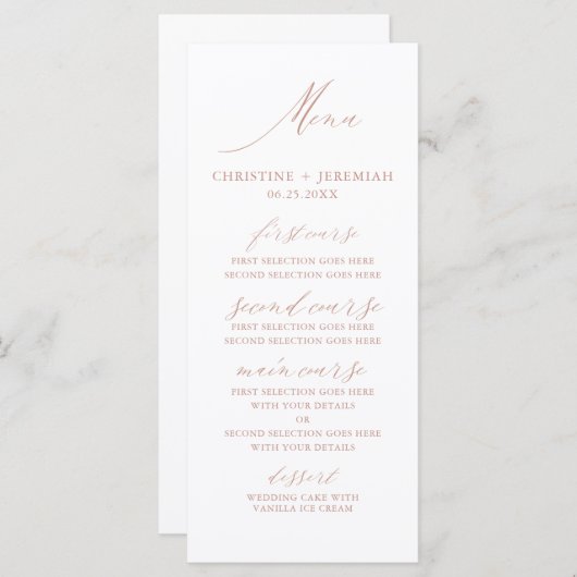 Modern White Rose Gold Elegant Script Wedding Menu (Voorkant / Achterkant)