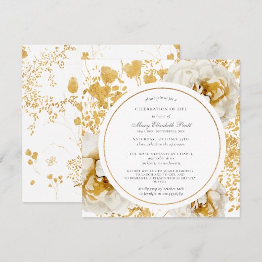 Modern White Rose Gold Funeral Kaart (Voorkant / Achterkant)