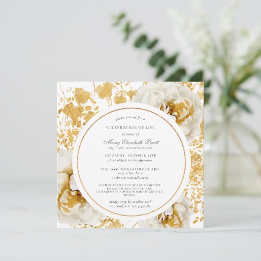 Modern White Rose Gold Funeral Kaart (Staand voorkant)