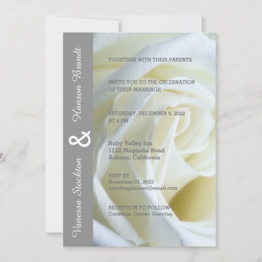Modern White Rose Wedding Invitation Kaart (Voorkant)